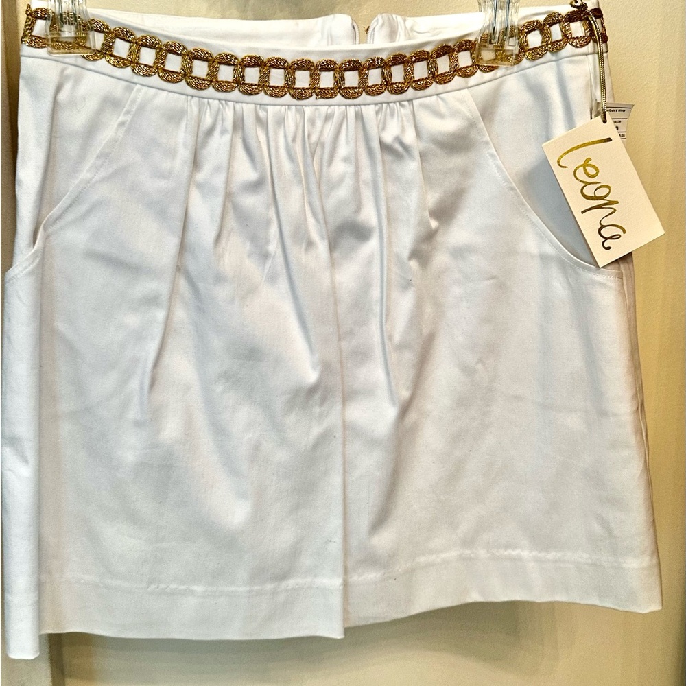 White Pleated Mini Skirt with gold Embellishments